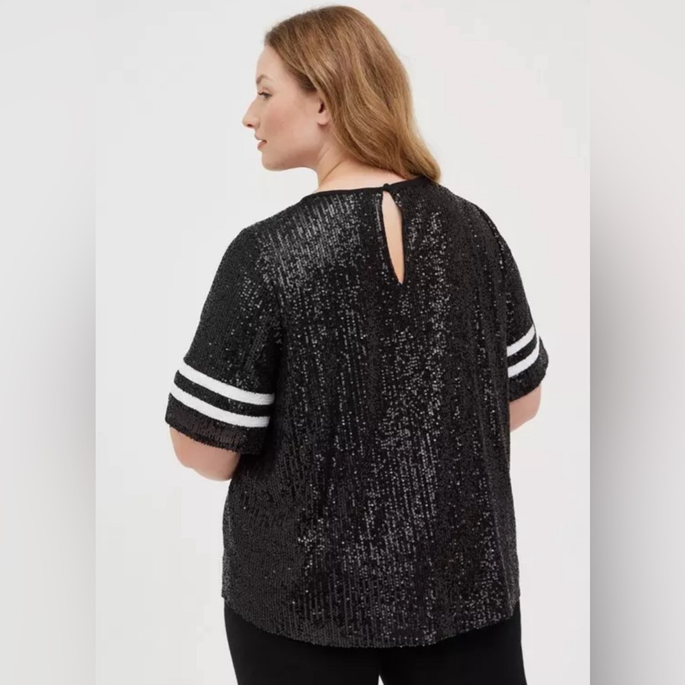 Torrid Abbey Blouse - Sequin Football Stripe Black - Picture 3 of 6